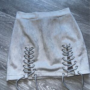 Gray Suede Lace-Up Mini Skirt